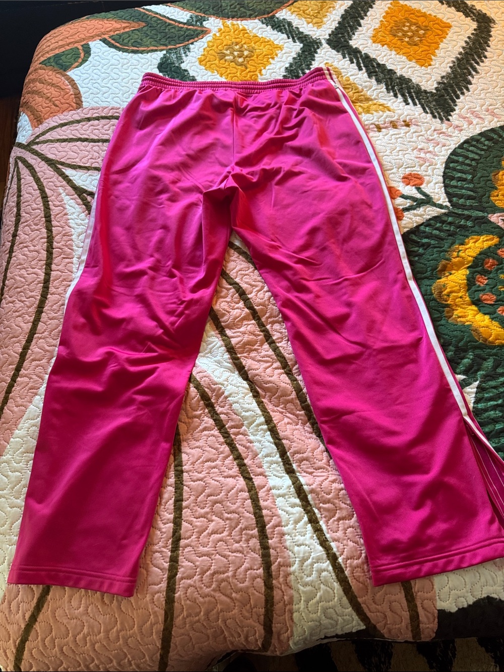 adidas women’s Bright Pink Track Pants with White Side Stripes - Picture 4 of 5